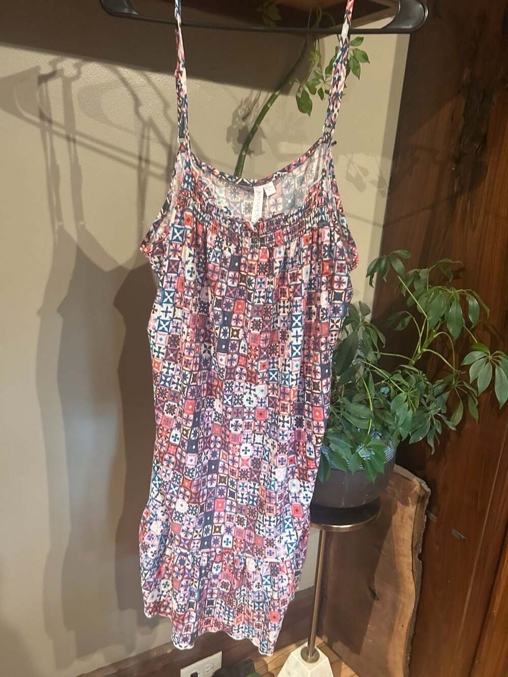JOYSPUN Spaghetti Strap Nightgown Multi Geometric Print